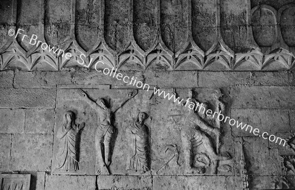 KILCOOLEY ABBEY DETAILS OF CRUCIFIXION & ST CHRISTOPHER